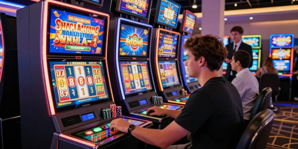 Player enjoying slots at non gamstop casinos with bright graphics and exciting atmosphere