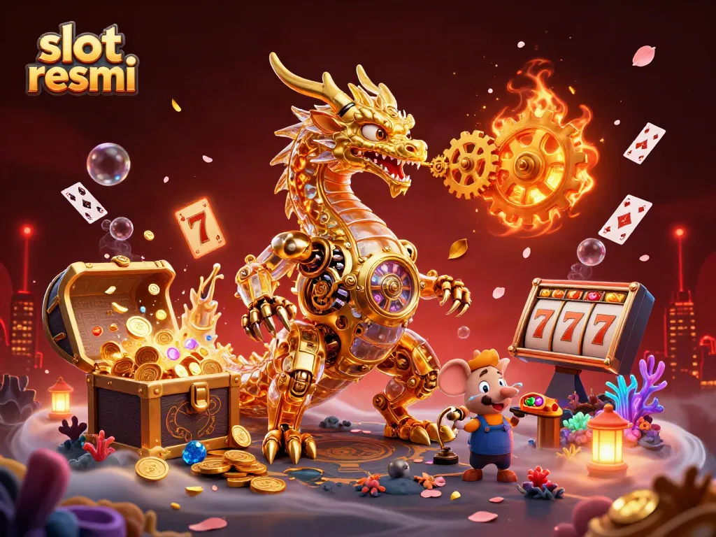Engage with slot resmi gaming excitement featuring a golden dragon, underwater treasures, and vibrant slot elements.
