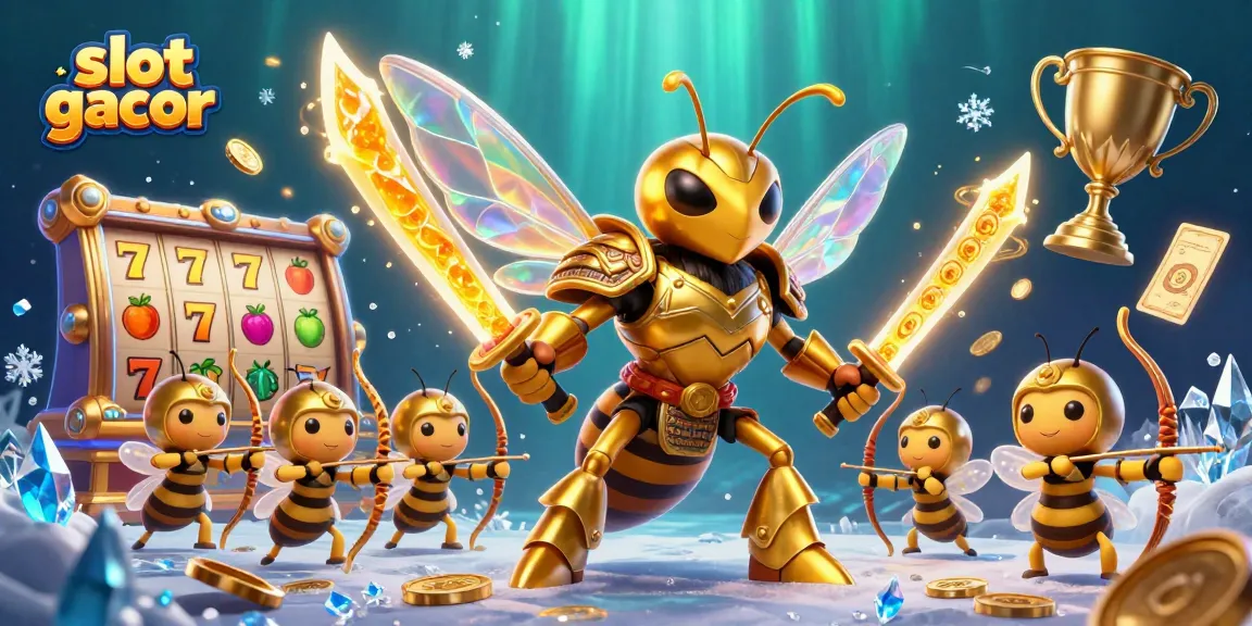 Engage in slot gacor adventures with a vibrant 3D scene featuring dynamic characters and gambling elements.
