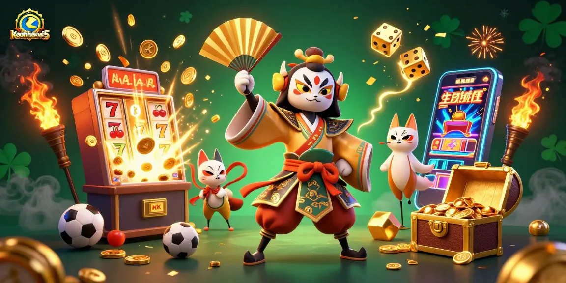 Win big with keonhacai5 in this dynamic casino scene featuring exciting game elements.