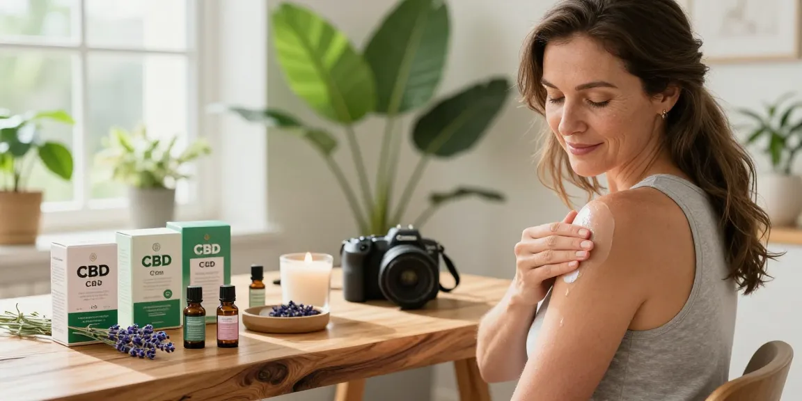 Applying CBD pain balm from https://cbdnorth.co/product/cbd-pain-cream-body-balm in a bright wellness studio for soothing relief.