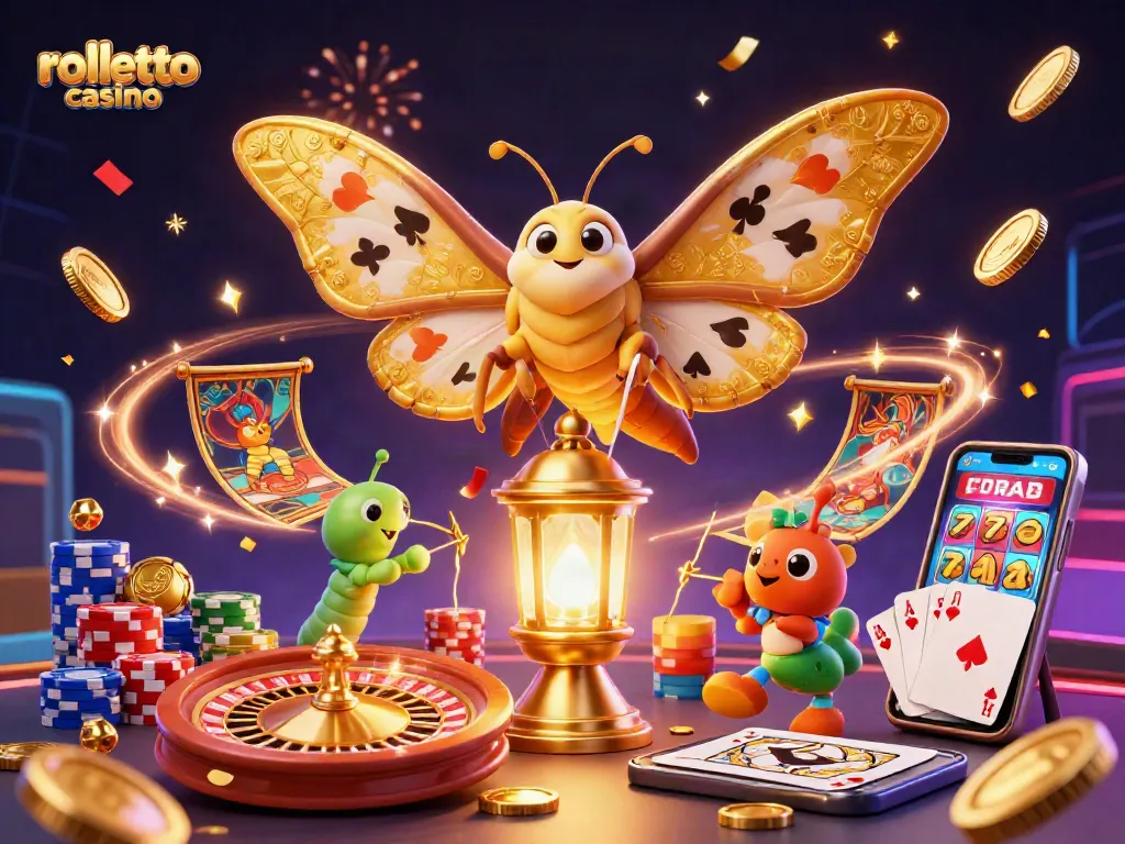Engage with rolletto casino as cascading coins and vibrant games illuminate a vibrant digital scene.