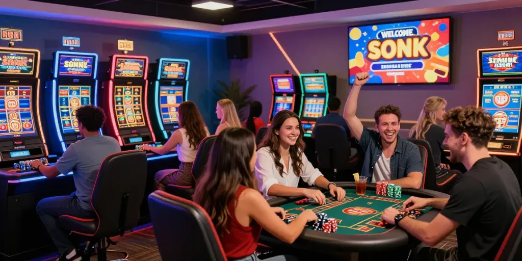 Engaging scene at non gamstop casinos showcasing diverse players enjoying slots and live dealer games.