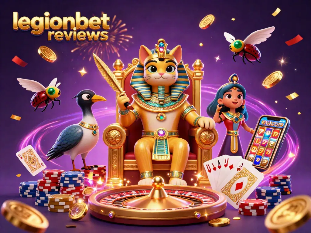 Experience exciting legionbet reviews with a vibrant 3D casino illustration featuring Egyptian characters and game elements.