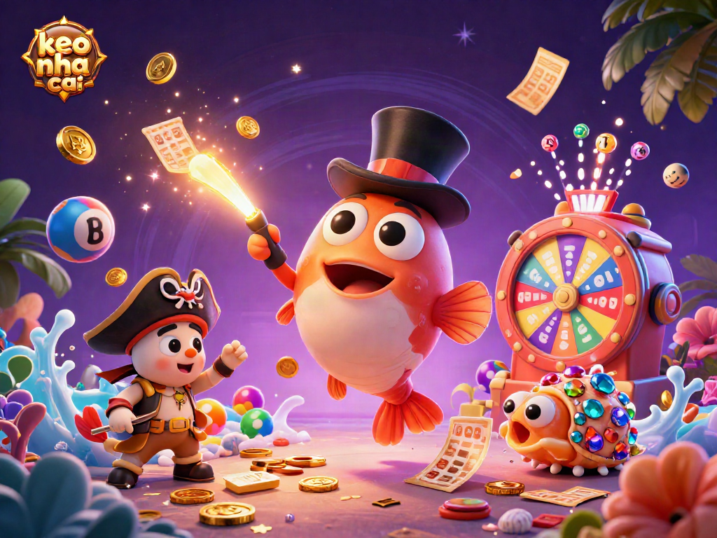Engage in colorful gaming excitement with keo nha cai's vibrant underwater casino scene featuring dynamic characters and elements.