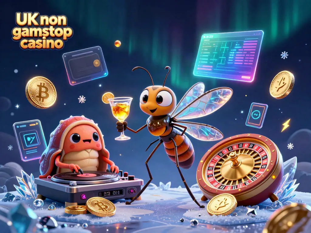 Engaging scene showcasing a lively UK non gamstop casino atmosphere with vibrant characters and gaming elements.