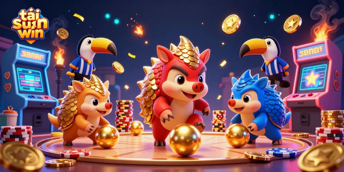 Win big by downloading tải sun win, featuring exciting pangolins in action at a vibrant casino setting