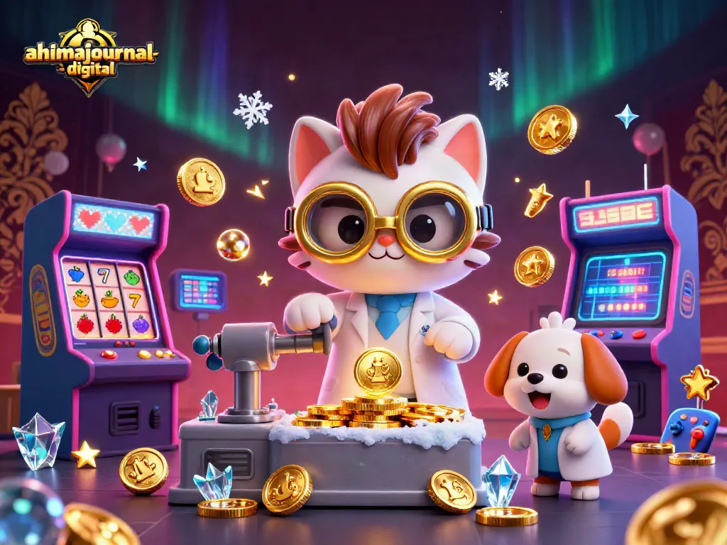Engage with ahimajournal-digital's vibrant casino adventure, showcasing a mad scientist cat and dog amid golden winnings.