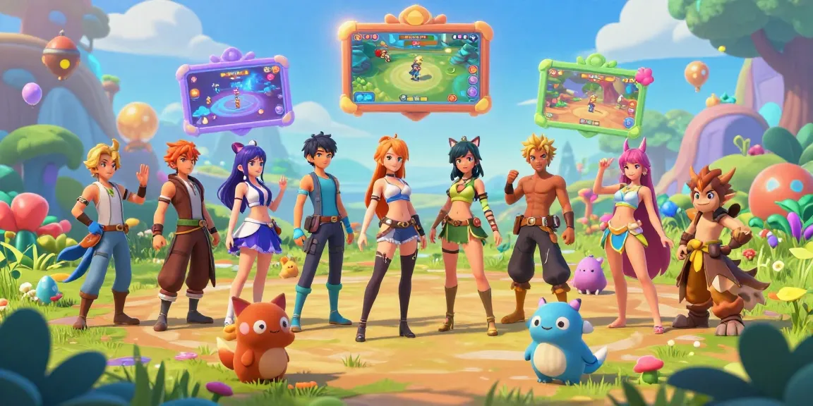 Dynamic characters from transformation hentai games interact in a colorful fantasy landscape showcasing unique transformations.