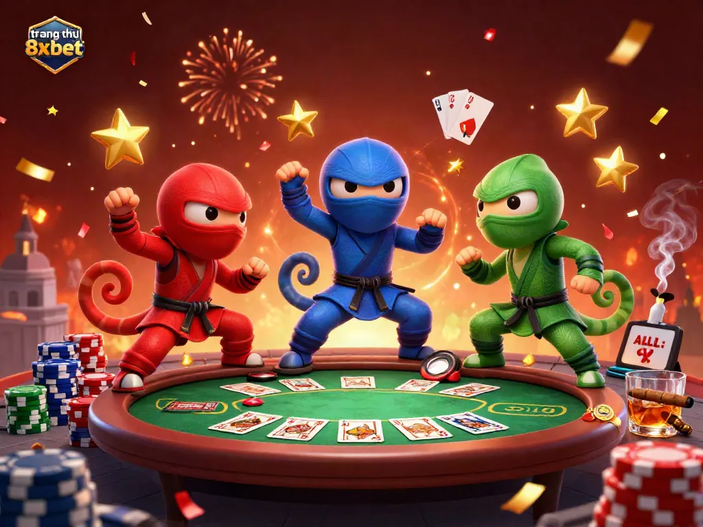 Experience the action at trang chủ 8xbet with vibrant chameleons and poker scenes unfolding.