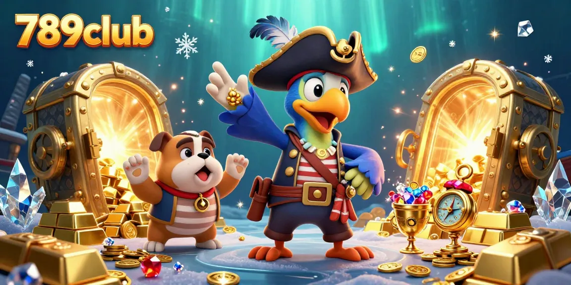 Spin big wins with vibrant gems and treasures in a dynamic 789club pirate-themed casino scene.