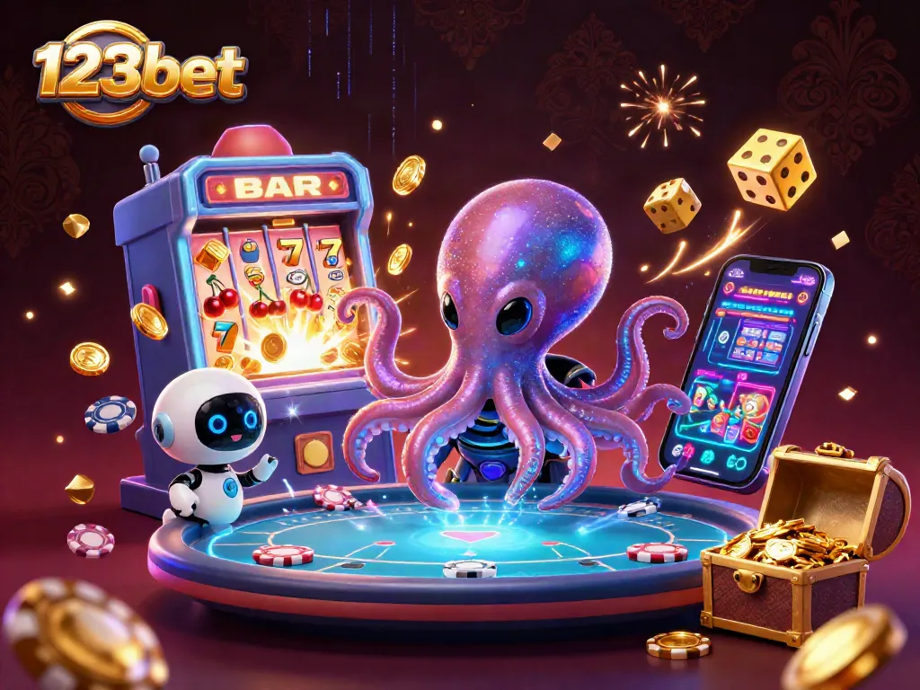 Experience vibrant 123bet gaming excitement with our dynamic 3D casino scene.