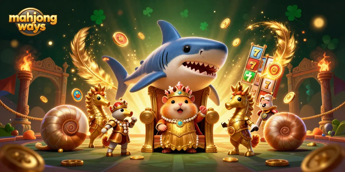 Engage with mahjong ways as a cartoon hamster king takes charge in a vibrant casino scene.